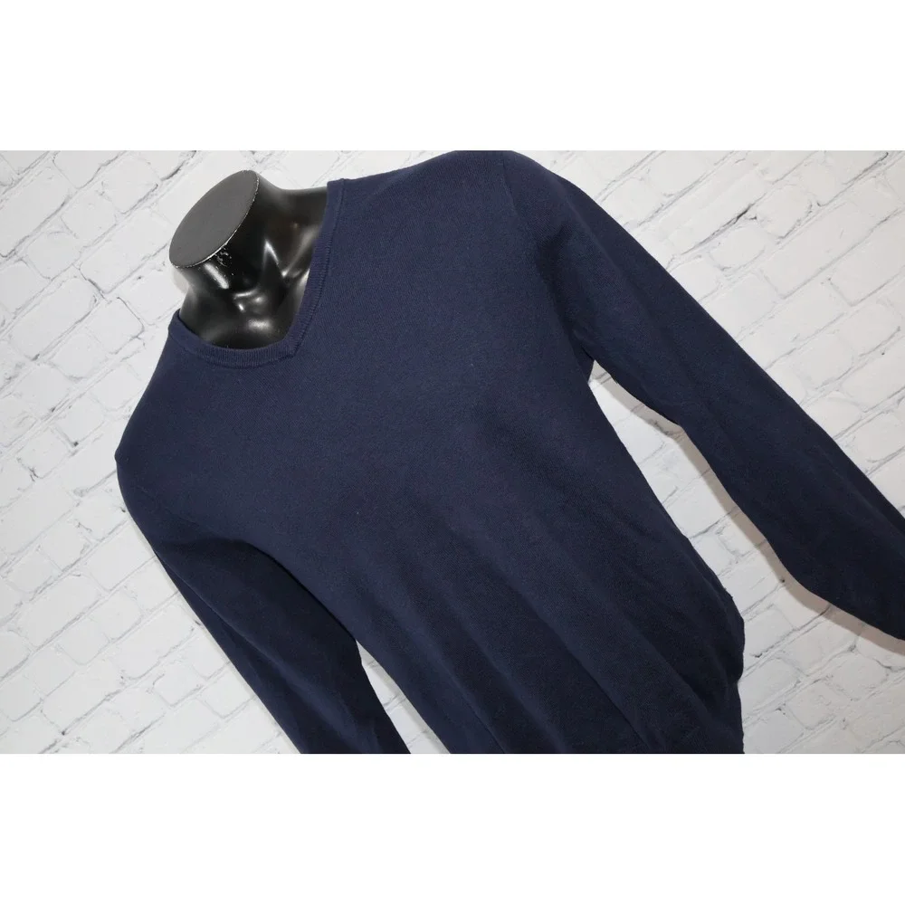 J Crew Sweater Mens Large Navy Blue V-Neck Cotton Cashmere Blend 17736 FA14